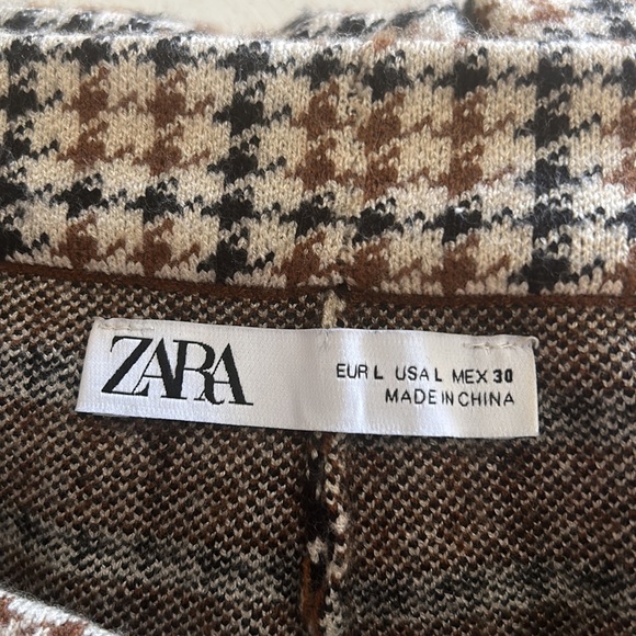 Zara plaid houndstooth brown beige wide leg  pants size - Picture 3 of 4